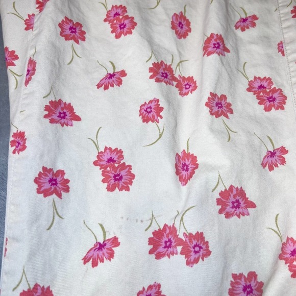 Liz Claiborne Floral Print Pants Womens 12 Cream with Pink Flowers Casual Boho - Picture 10 of 16